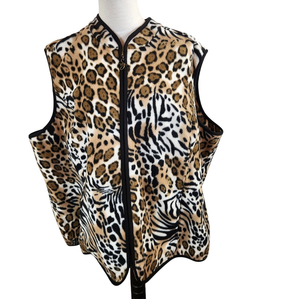 Susan Graver Animal Print Fleece Vest Womens 3X Leopard Zebra‎ Sleeveless Top